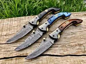 Premium Hand Forged Damascus Steel Hunting Pocket Knife Folding Knife - Picture 1 of 4