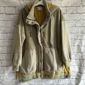 RARE WE THE FREE FREE PEOPLE GREY YELLOW BLUE ZIP OVERSIZED JACKET COAT S - Picture 1 of 11