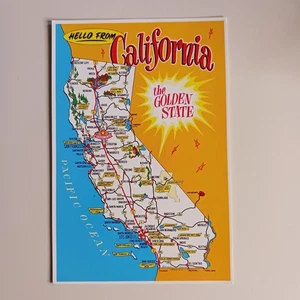 Mapa de California Hola desde el Estado Dorado postal sin publicar - Imagen 1 de 6