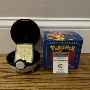 23K Gold Plated CHARIZARD Trading Card 1999 Burger King Pokemon Ball Blue - Picture 1 of 5