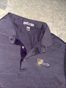 PETER MILLAR Summer Comfort Performance Polo Shirt Men's Size  M Purple Striped - Picture 1 of 7