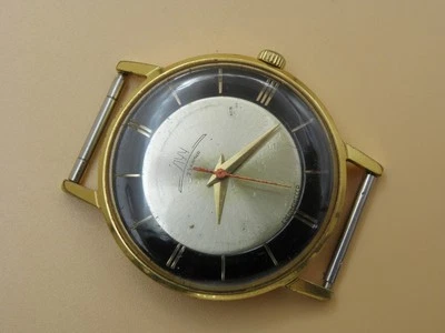 Rare Luch Tuxedo Two Tone dial watch gold-plated case ultra-slim Soviet 23 jew - Image 1 of 4