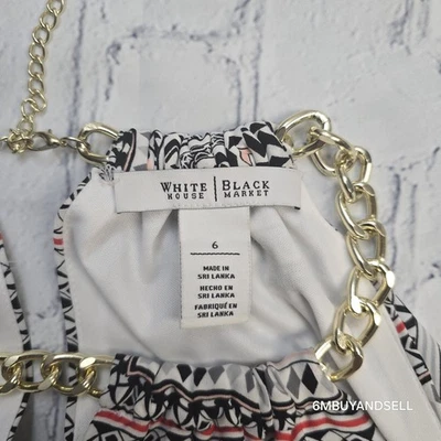 Vestido Halter Dorado Estampado Geométrico Blanco Rojo Mercado Negro Casa Blanca Talla 6 Boho Foto 1 de 4