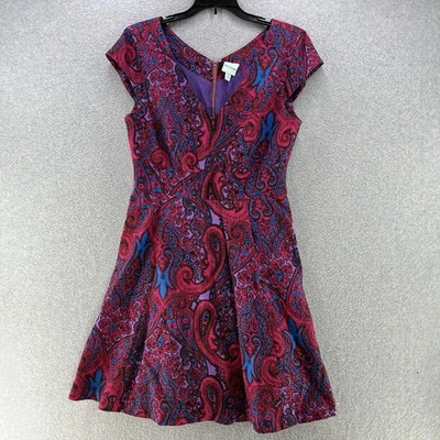 Tracy Reese Womens A-Line Dress Size 6 Paisley Purple Vestido Front Pocket - Image 1 of 4