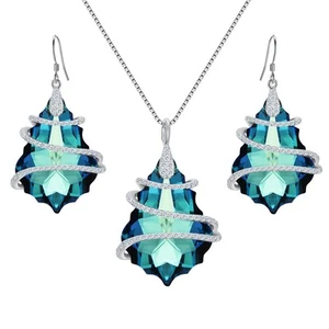 925 Sterling Silver Gift Jewelry for Women CZ Baroque Pendant Necklace Earrin... - Picture 1 of 5