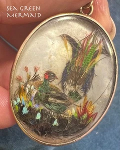 Ciondolo collage uccellino antico opalescente mop oro 14 kt perle *video* - Foto 1 di 11