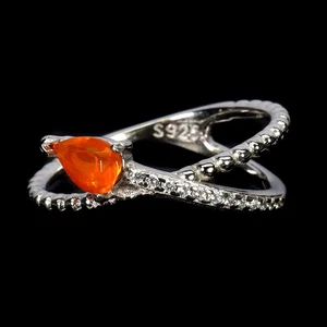 925 Sterling Silver Ring Pear Orange Opal 6x4mm Natural Gemstone Jewelry Size 7 - Picture 1 of 13