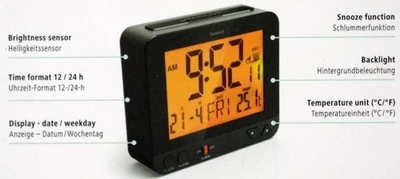 DCR Digital Funkwecker Funkuhr Beleuchtung Temperatur Datum 186320 Hama RC 550 - Bild 1 von 4