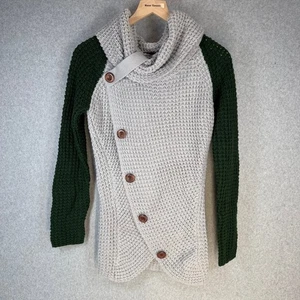 Suéter Pullover Para Mujer Tejido Gofre Cuello Chal Abotonado S Verde Gris - Imagen 1 de 7