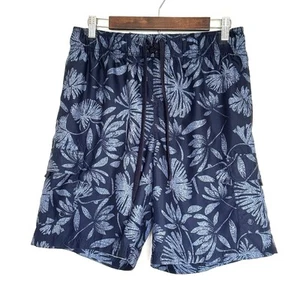 OP Men’s Board Shorts Medium Blue Leaves Pockets Swimwear Swim Trunks Tie - Picture 1 of 7