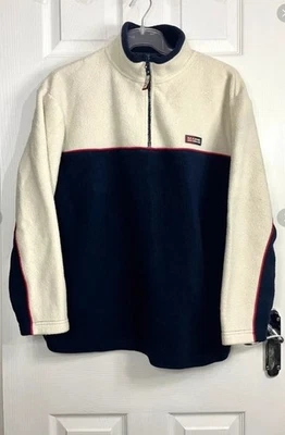 Maine Y2K White & Navy Blue Quarter Zip Fleece Jumper WIth Logo Size 12 uk - Image 1 of 4