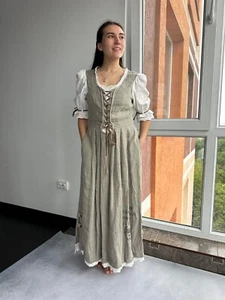 Abito lungo vintage Hammerschmid stile bavarese austriaco lino donna folk - Foto 1 di 23