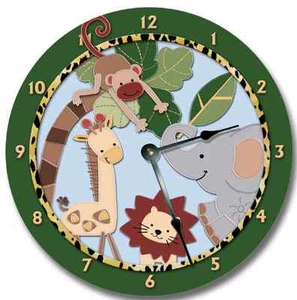 ZOO SAFARI KIDS CLOCK Animals Kids Room Decor Jungle Silent Wall Clocks 7432 - Picture 1 of 8