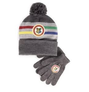 Harry Potter Hat Gloves Kids One Size Hogwarts Beanie Pompom Set Boys or Girls - Picture 1 of 6