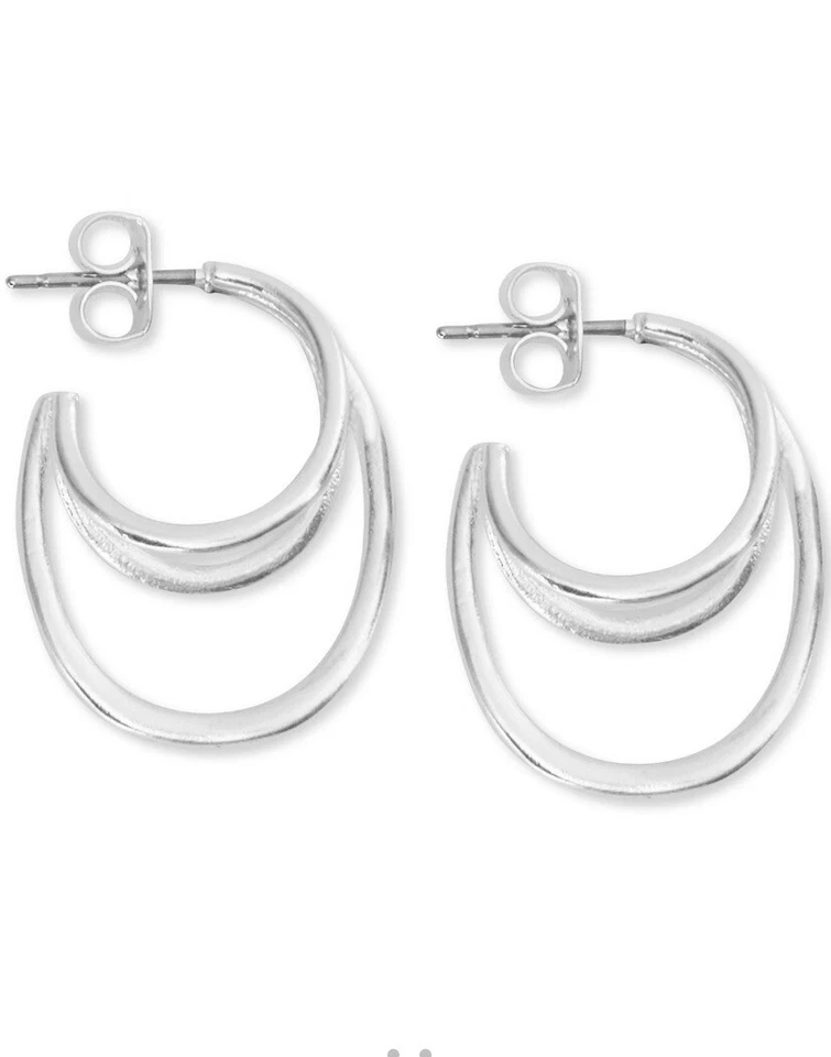 Lucky BRAND Silver Tone Link 1" Hoop Earrings Js616