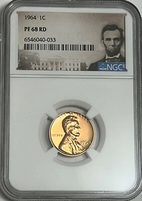 1964 P NGC PF68 RD Red Proof Lincoln Memorial Penny 1C One Cent Portrait Label - Image 1 of 3
