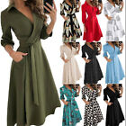 Womens Long Sleeve Floral Maxi Dress Ladies Casual Lace Up Pocket Shirt Dresses