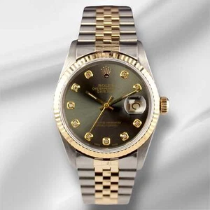 Rolex Datejust 36mm Yellow Gold Fluted Grey Diamond Dial Jubilee Watch - Picture 1 of 12