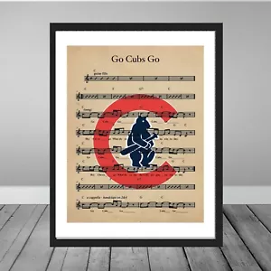 Framed Vintage Chicago Go Cubs Go Sheet Music Logo Decor Baseball Wrigley Gift - Picture 1 of 2