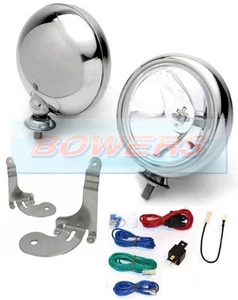 2x 5" BMW Mini Chrome SpotLights SpotLamps Kit With Brackets And Wiring Kit - Picture 1 of 4