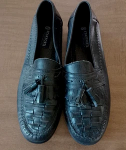 STAFFORD Men's 9 M Black Leather Slip On Shoes Loafers, Basket Weave, Tassels - Picture 1 of 7