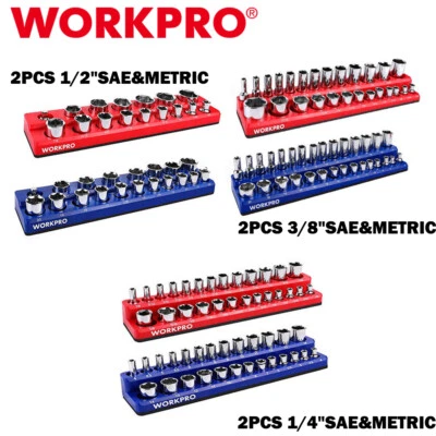WORKPRO 1/4''/1/2''/3/8'' 2PC Magnetic Socket Organizer Socket Holder SAE&Metric - Image 1 of 4