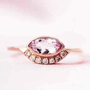 Marquise & Round 0.56CT Lab Grown Diamond Women's Eye Design Ring 10K Rose Gold - Picture 1 of 8