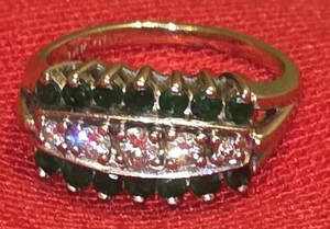 Anello Eternità Oro Giallo Massiccio 14k Misura 3,5 Diamanti Smeraldo Circa 3,5g - Foto 1 di 3