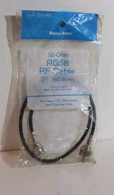 Radio Shack #278-968 RG-58 Coax Cable Assembly 2-Ft    NEW - Image 1 of 2