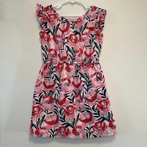 GAP Kids Flutter Sleeve Pink/Red Floral Knee-Length Dress Girl Size Small - Picture 1 of 6