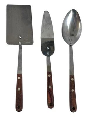 3~ Oneida Stainless Wood Handle cooking utensils Serving Spoon Spatula Cake Pie - Image 1 of 4