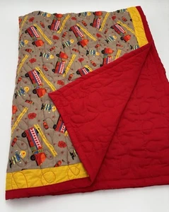 Homemade Baby Quilt/Blanket Fire trucks Fireman Fire engine Red 38"x45" - Picture 1 of 7