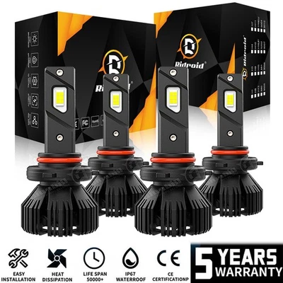 4PCS 9005 9006 LED Headlight Bulbs Combo High & Low Beam Kit Super Bright White - Image 1 of 4
