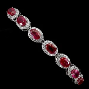 925 Sterling Silver Bracelet Oval Ruby 6x4mm Natural Gemstone Jewelry 7 Inches - Picture 1 of 13