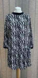 Zara Black White Animal Print 3/4 Sleeve Dress Womens Size Medium - Picture 1 of 6