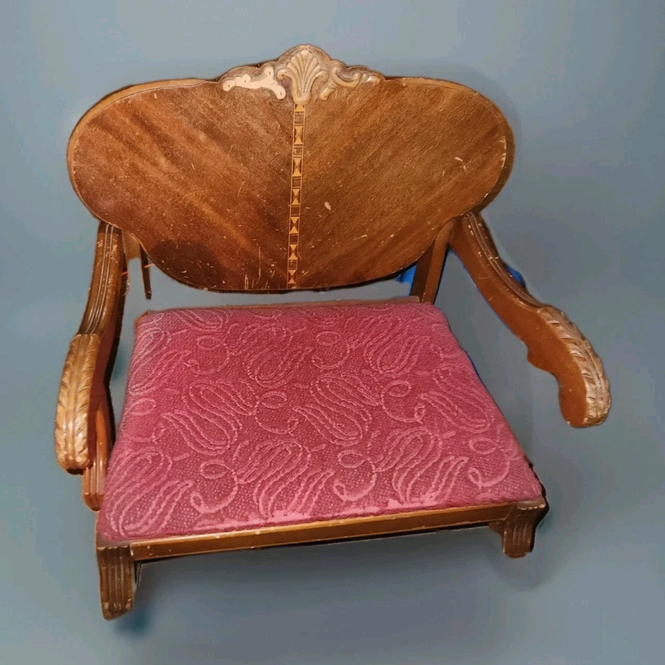 Antiguo sillón de madera tallada victoriana vintage antiguo banco sofá tela Foto 1 de 4