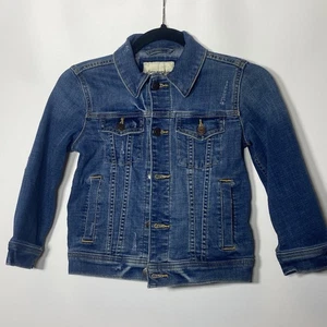 Abercrombie Tiger Jean Jacket Kids Boys Embroidered Blue White Distressed Sz 5/6 - Picture 1 of 13