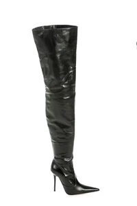 MORI OVERKNEE POINTY HIGH BOOTS STIEFEL STIVALE BOTAS LEATHER SHOES BLACK NERO - Imagen 1 de 4