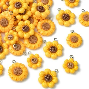 40x Resin Sunflower Pendant Flower w/ Loop for Jewelry Necklace Earring Bracelet - Picture 1 of 8