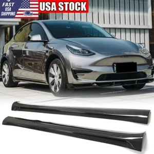 Fits Tesla Model Y 2019-23 DRY Carbon Fiber Skirt Extension Lip Spoiler Bodykit - Picture 1 of 14
