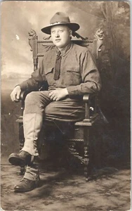 RPPC Vintage Real Photo Postcard World War 1 Soldier in Chair PC-20 - Picture 1 of 2