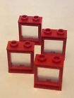 4 x LEGO Red Window 1 x 2 x 2 with Fixed Glass Ref 7026 Set 545 7720 570 357 360