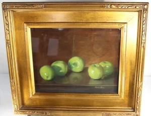 Original Pastel Art Drawing Green Apples Signed NORMA SPATZ Folk Art Framed - Picture 1 of 17