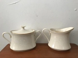 Vintage Lenox Special Etched Flower Ivory Gold Trim Creamer Sugar Bowl Set USA - Picture 1 of 7