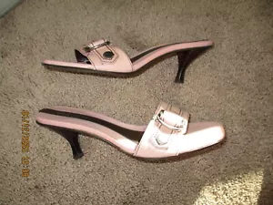 NINE WEST Heeled Buckle Accent Sandals 7.5 M Genuine Leather Upper Dusty Pink - Picture 1 of 10