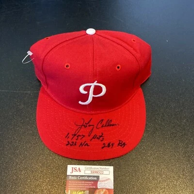 Johnny Callison 1757 Hits Signed Inscribed Philadelphia Phillies Hat JSA COA - Image 1 of 4