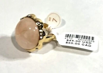 Anel Anthropologie grande pedra preciosa rosa dourada  - Imagem 1 de 4