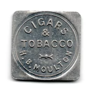 CIGARS & TOBACCO H.B. MOULTON • GOOD FOR 5¢ • FONDA-STORM LAKE, IA. • TC-18633 - Picture 1 of 2