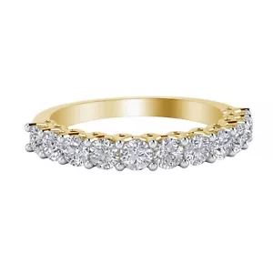 1.00 Ct Round Natural Diamond Half Eternity Wedding Band Ring 10K Yellow Gold - Picture 1 of 10