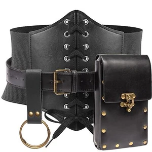 Medieval Renaissance Corset Belt Pouch Waist Bag Black Phone Holder Pack - Picture 1 of 6
